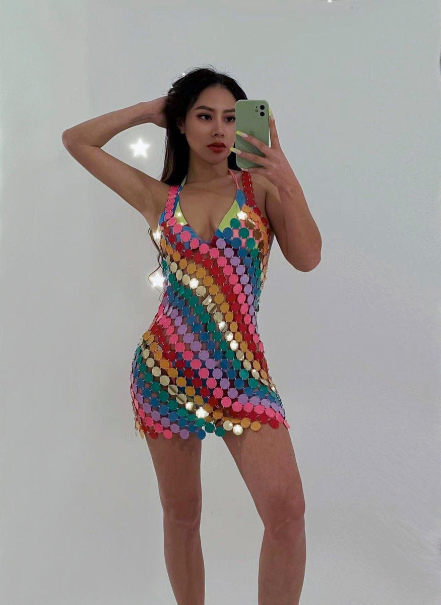 rainbow sequence dress